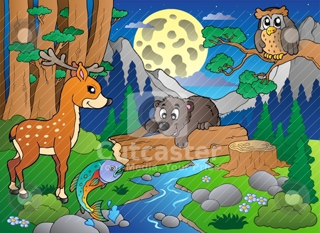 To use this stock image in your creative project, please select the size you need over to the right and click the "Add to Cart" button.
Your downloaded image will come with the Cutcaster watermark removed so don’t worry about the watermark you see on this page. Forest scene with various animals 2 stock vector clipart, Forest scene with various animals 2 - vector illustration. by Klara Viskova