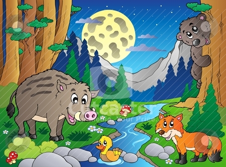 To use this stock image in your creative project, please select the size you need over to the right and click the "Add to Cart" button.
Your downloaded image will come with the Cutcaster watermark removed so don’t worry about the watermark you see on this page. Forest scene with various animals 4 stock vector clipart, Forest scene with various animals 4 - vector illustration. by Klara Viskova