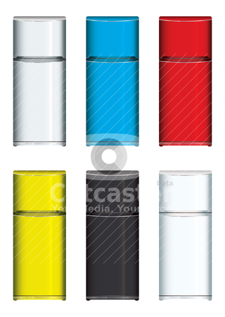 To use this stock image in your creative project, please select the size you need over to the right and click the "Add to Cart" button.
Your downloaded image will come with the Cutcaster watermark removed so don’t worry about the watermark you see on this page. Modern fridge collection stock vector clipart, Collection of brightly coloured modern fridges by Michael Travers