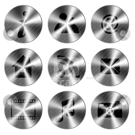 To use this stock image in your creative project, please select the size you need over to the right and click the "Add to Cart" button.
Your downloaded image will come with the Cutcaster watermark removed so don’t worry about the watermark you see on this page. Set of Metallic Icons stock vector clipart, Set of Silver Metallic Icons Isolated on white by JAMDesign